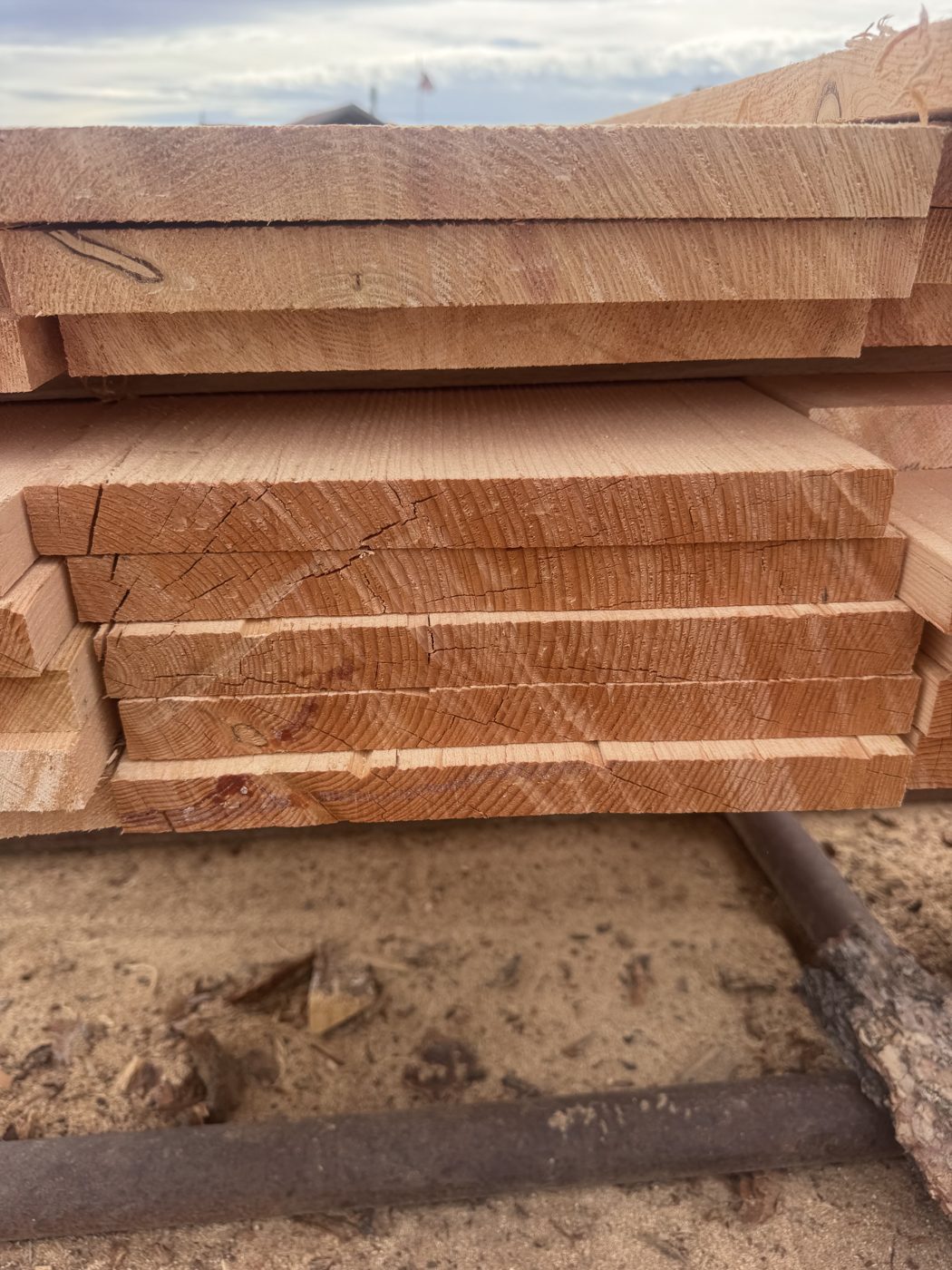 End grain of a stack of rough sawn Doug fir